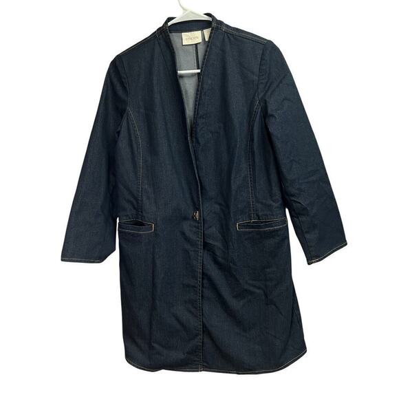 Chico's Jackets & Blazers - Chicos Women's Western Blue Denim Jacket Long Gold Clasp Pockets 0